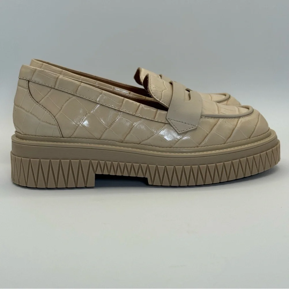 SCHUTZ Viola Croc Embossed Leather Chunky Slip On Loafers Size 8B